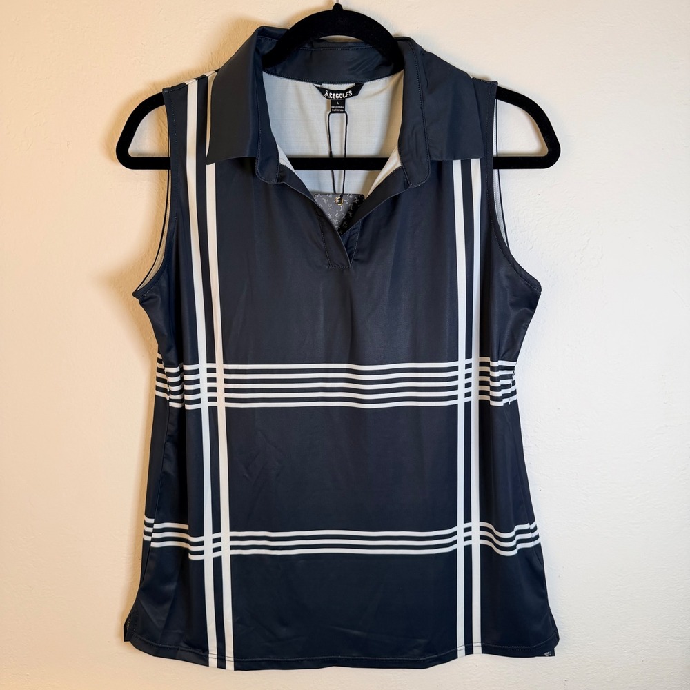 Apt. 9 Sleeveless navy Polo Top with White Plaid